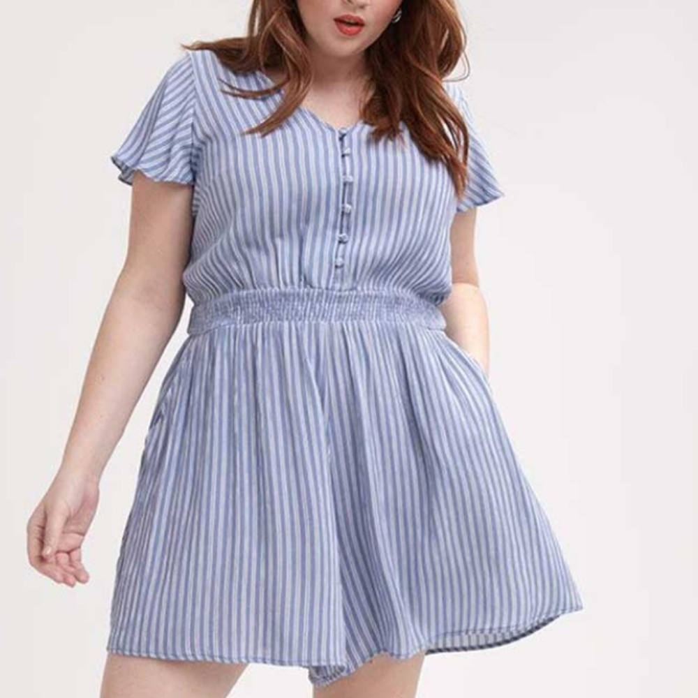 Blue and White Striped Addition Elle Romper- 4X